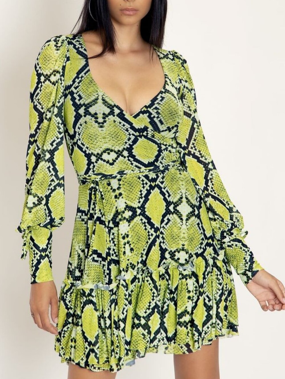 NWT Blackmilk Acid Serpent Green Snake Skin Heavenly Wrap Puff Sleeve Dress XL